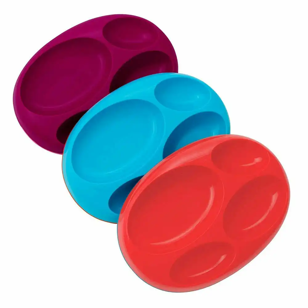 3pc Boon Baby/Toddler Platter Edgeless Nonskid Divided Food Plate BL/PK/PP 9m+