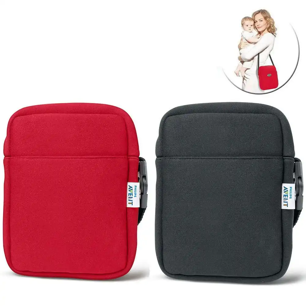2pc Avent Neoprene ThermaBag Warmer Baby Bottle Insulated/Thermo Bag Black/Red