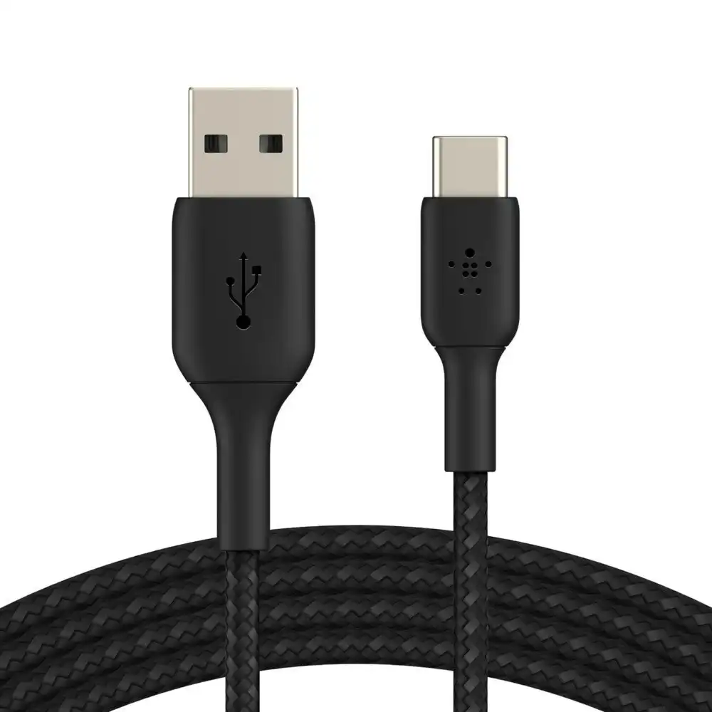 Belkin 1M Braided USB-A to USB-C Cable Data Sync Connector for Smartphones Black