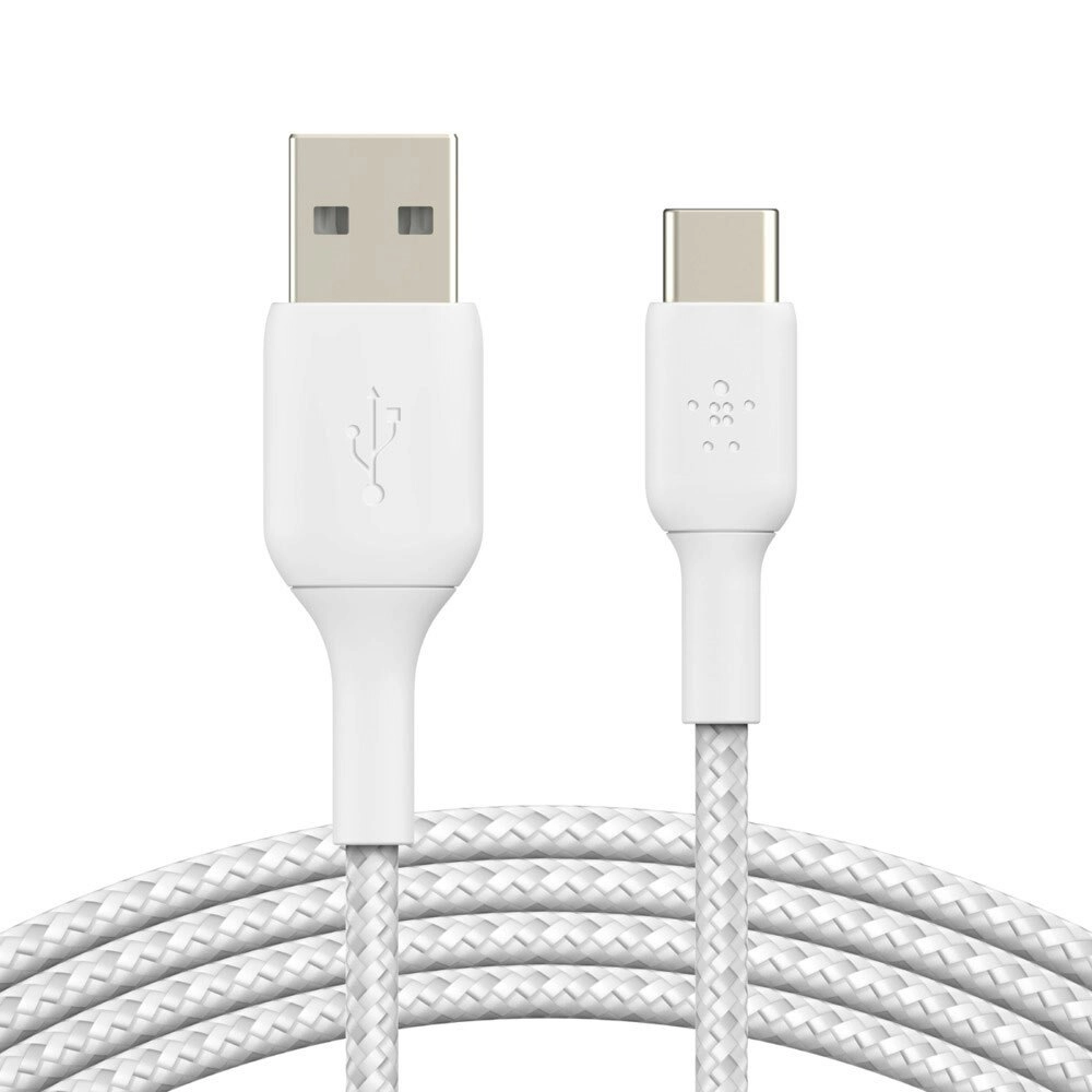 Belkin 1M Braided USB-A to USB-C Cable Data Sync Connector for Smartphones White