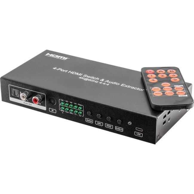 Pro.2 4-Way 36bit 18GBps HDMI 5V 2.0 Switcher/Audio Extractor w/Remote/RCA Ouput