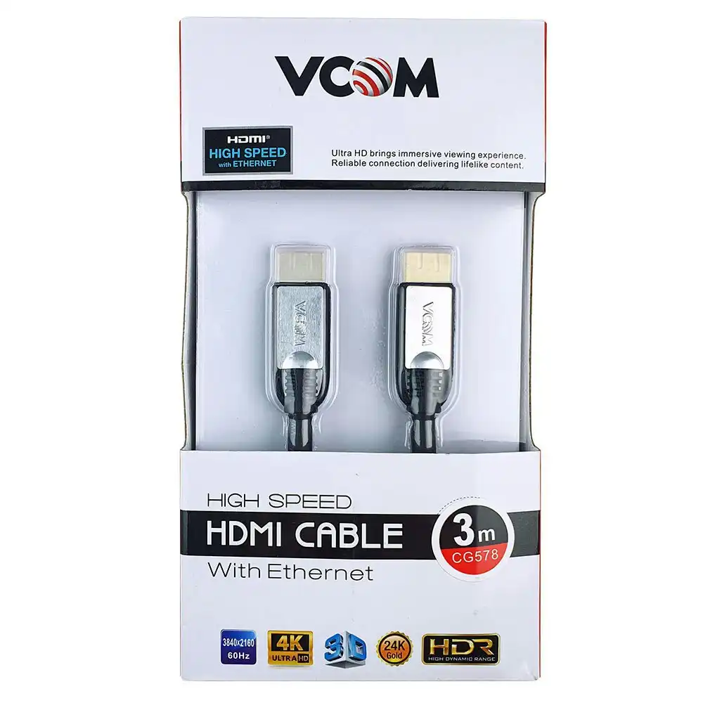 V-Com 3m HDMI 2.0 Lead 4K Ultra HD Cable Gold Plated Cord Connector w/Ethernet