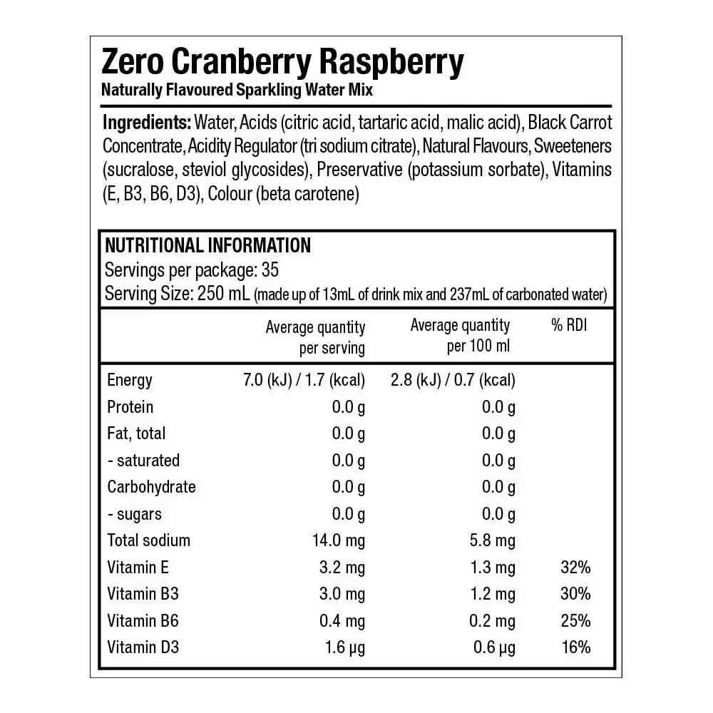 SodaStream Zeros Cranberry Raspberry 440ml/Sparkling Soda Syrup Mix - Low Sugar