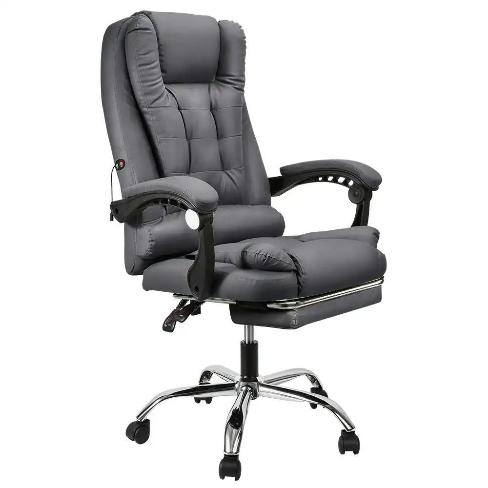 Furb Massage Office Chair Executive PU leather Seat Ergonomic Support Footrest Grey