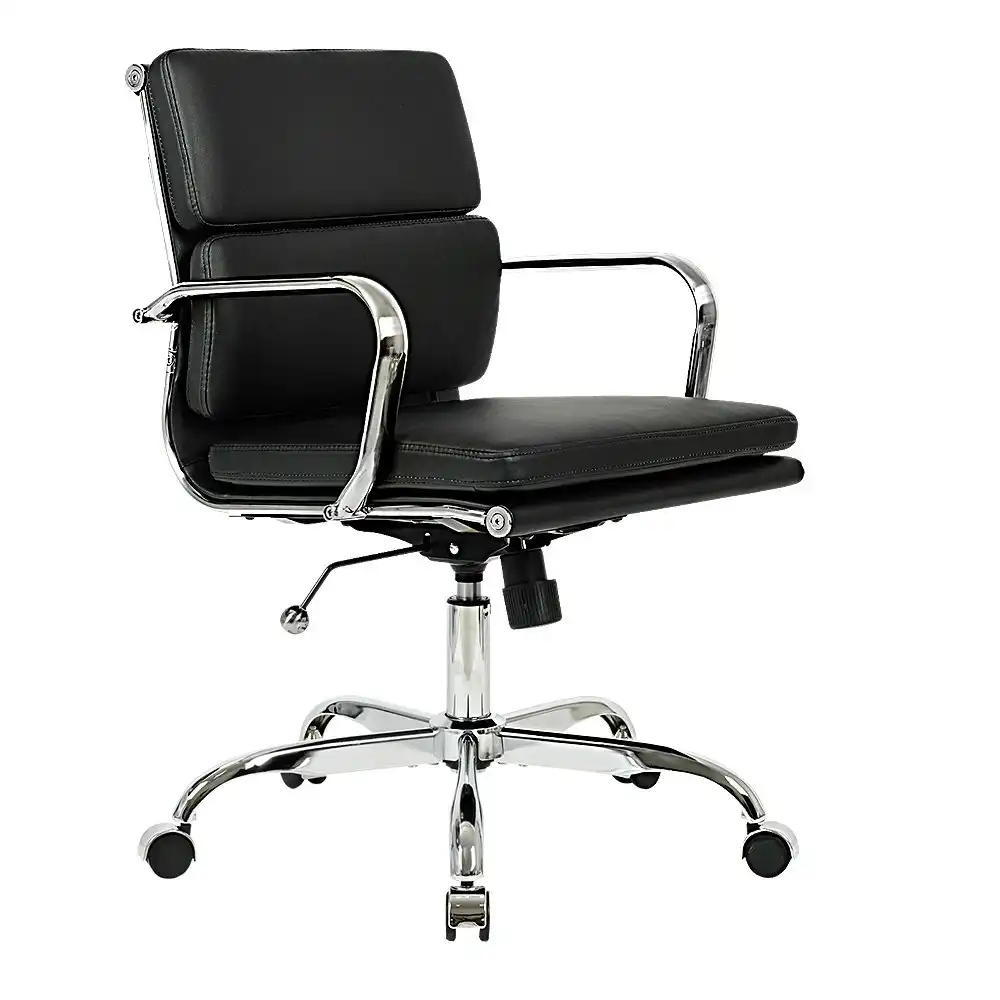 Furb Office Chair Executive Mid-Back Computer PU Leather Work Study Bk Eames Replica Silver