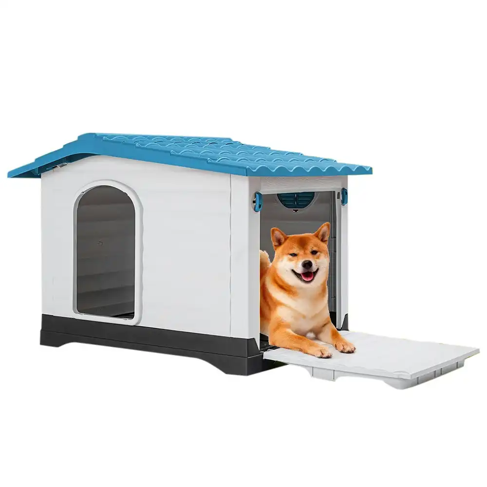 Taily Plastic Dog Kennel Outdoor Indoor Weatherproof Pet Puppy Dog House Large Blue Anti UV Shelter