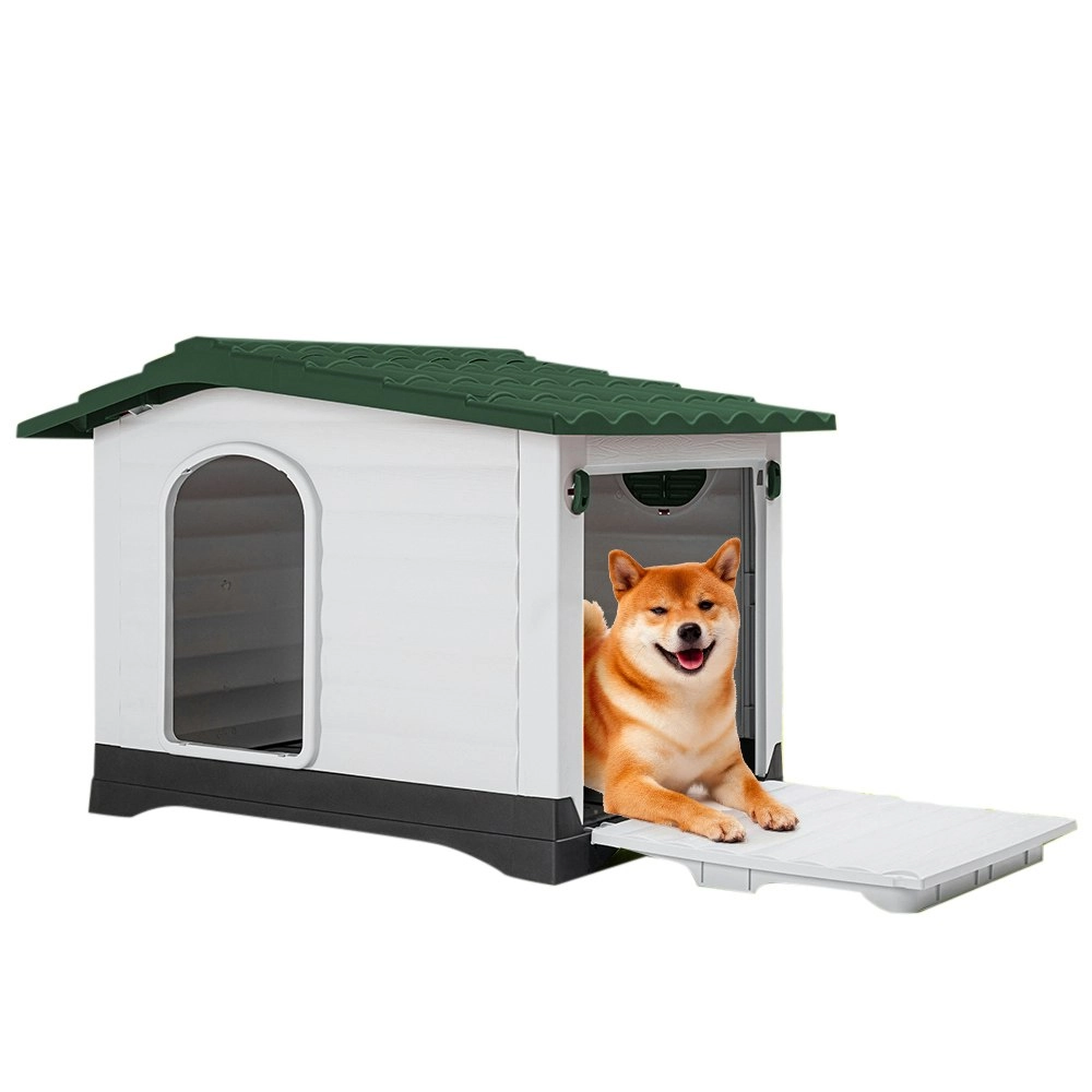 Taily Plastic Dog Kennel Outdoor Indoor Weatherproof Pet Puppy Dog House Large Green Anti UV Shelter