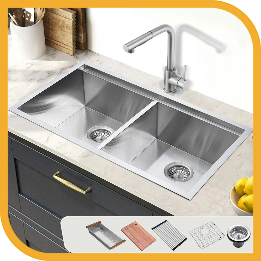 Simplus Stainless Steel Kitchen Workstation Sink 82x45CM Laundry Undermount Double Bowl Set Silver