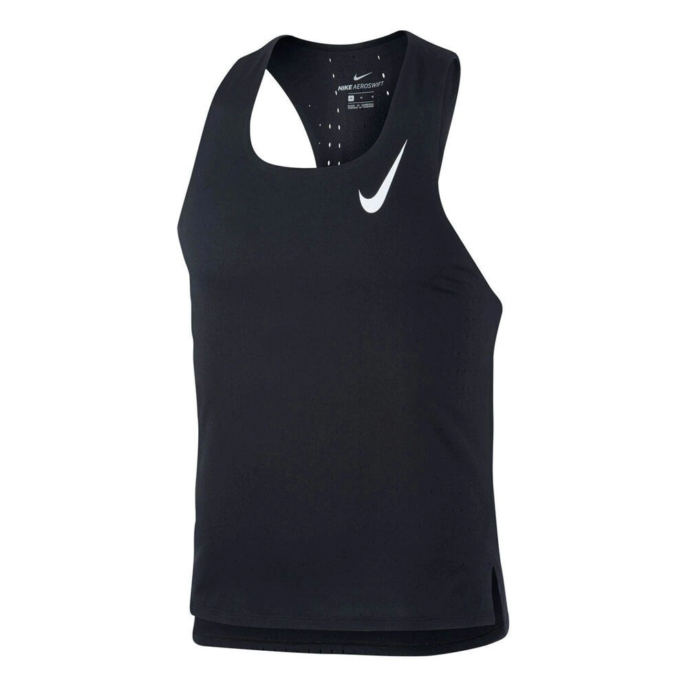 Nike Aeroswift Mens Running Slim Fit Singlet Sleeveless Top - Black/White