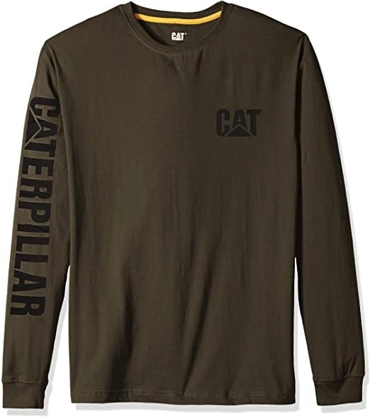 Caterpillar Mens Trademark Banner Long Sleeve Tee Top CAT - Army Moss