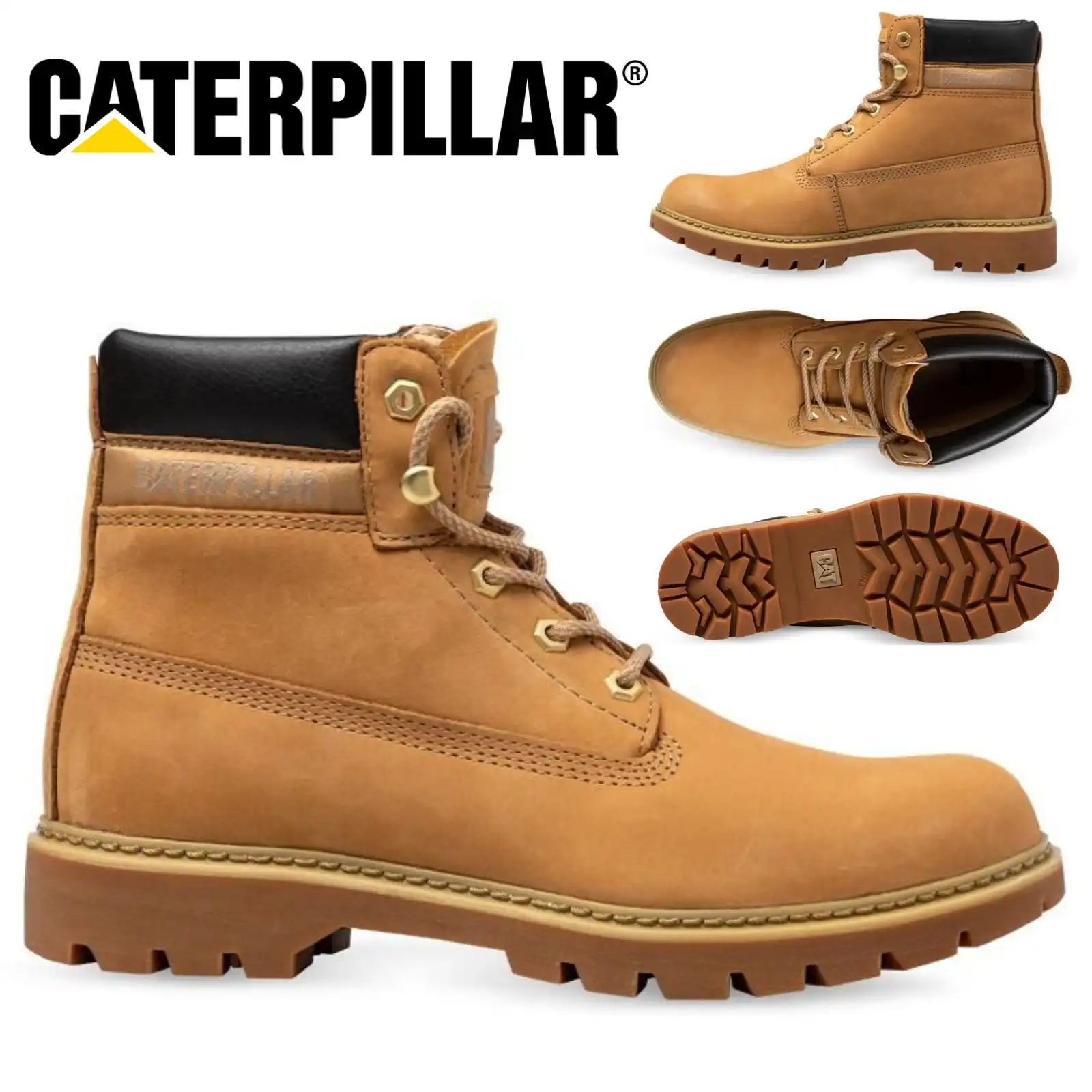 CAT Caterpillar Women's Lyric Boots Leather Lace Up Boot Shoes - Honey Reset