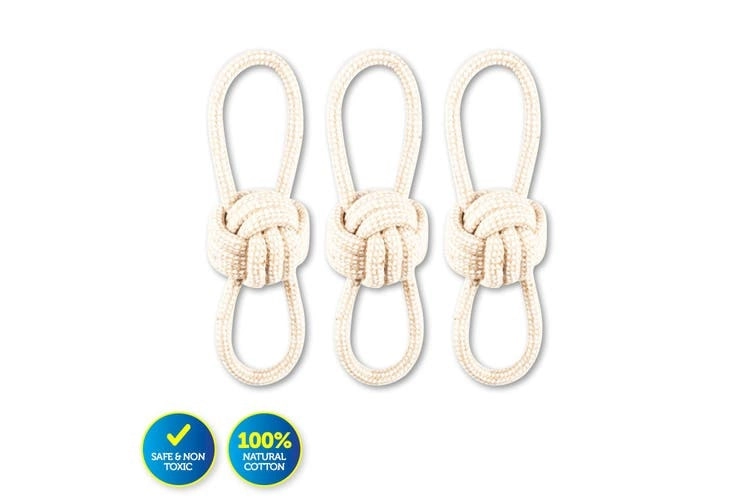 Pet Basic 3PK Rope Dog Toys Natural Cotton Thick Tug Fetch Play 30cm