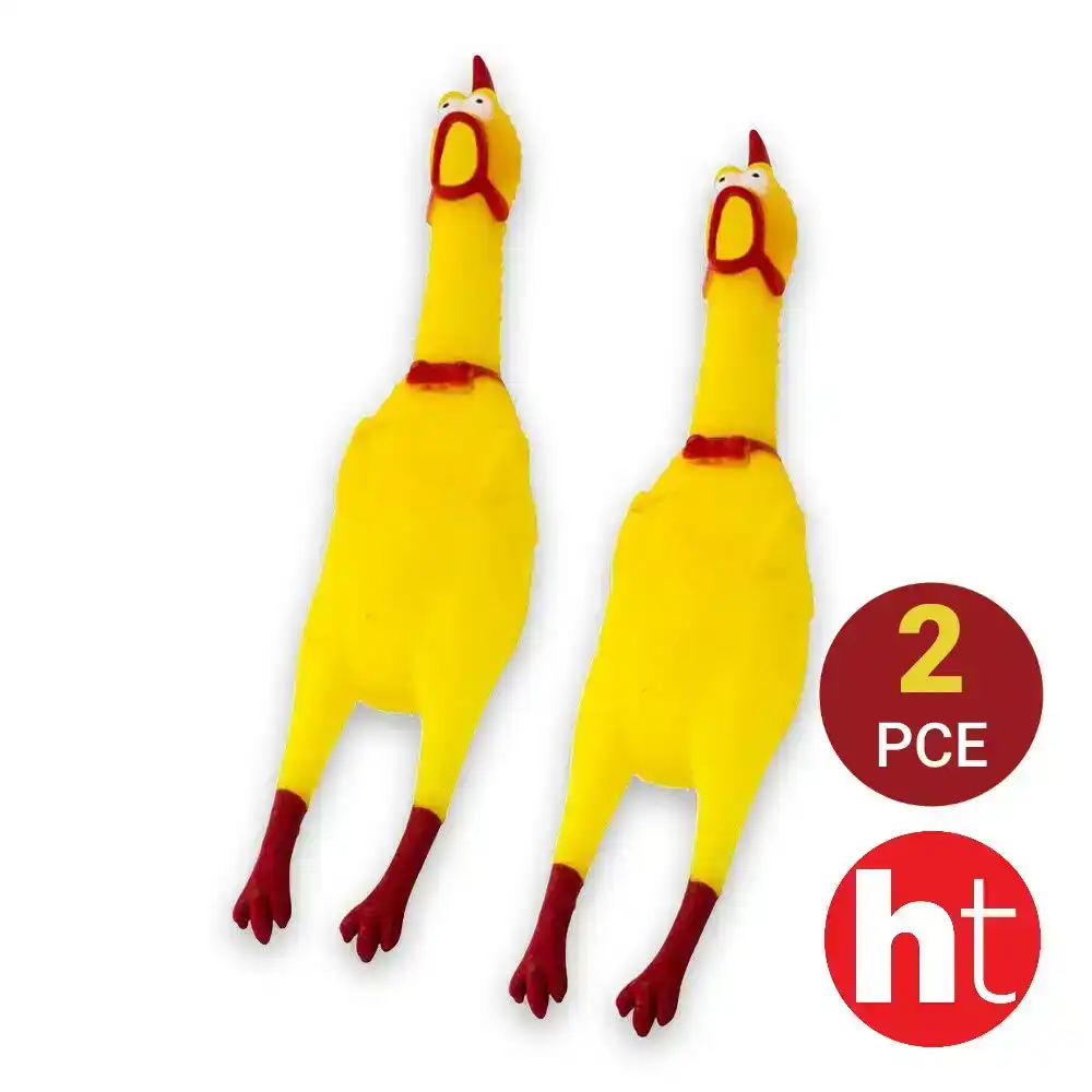 2PK Squeaky Latex Chicken 17cm Dog Toys Standing Stick Animal Puppy Fetch