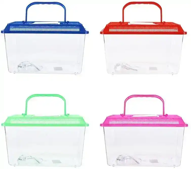 Pet Basic Original Plastic Travel Fish Tank - Green - 22cm x 16cm x 11.5cm with Snap Lock Lid for Easy Feeding Access (Pink)