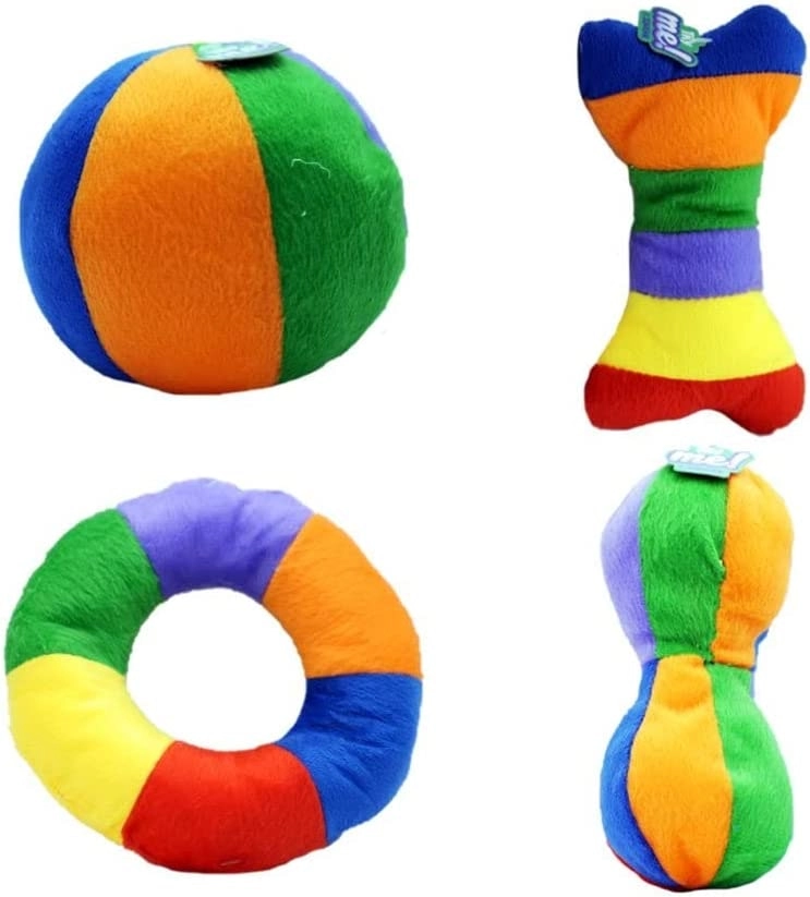 Cuddles Pet Dog Toys Squeak Plush 13Cm 4Pce 4 Assorted Design Vibrant Color Range