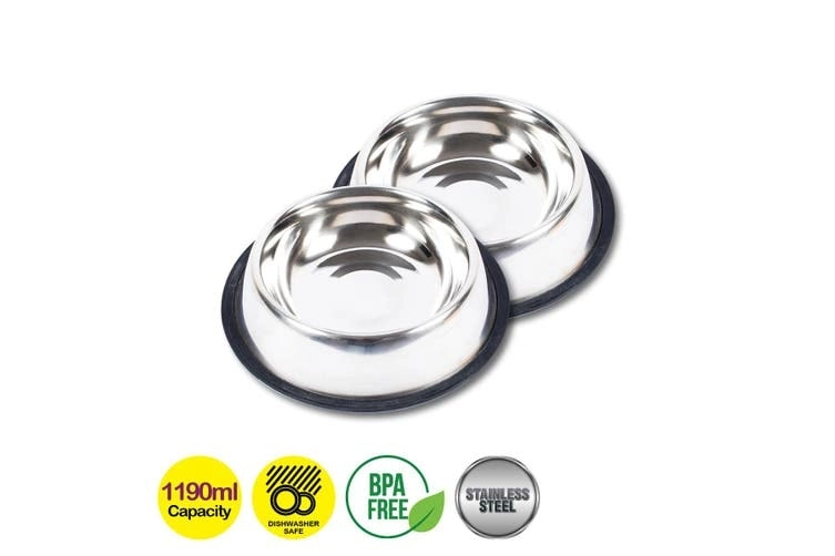 Pet Basic 54428-2PK Dog Bowl Stainless Steel 1190ml