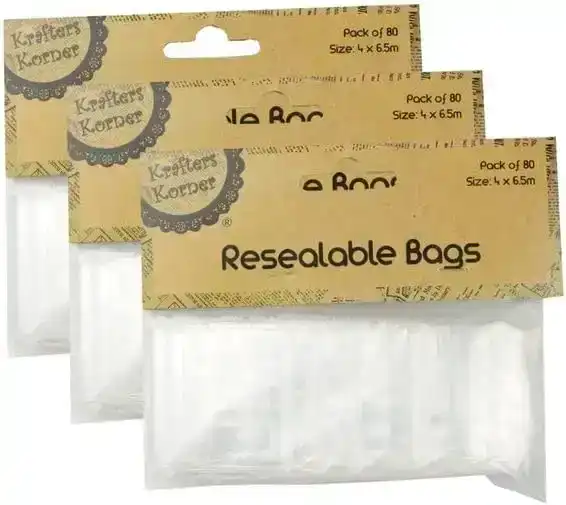 [3Pk X 80Pce] Krafters Korner Small Resealable Bags (4X6.5Cm)