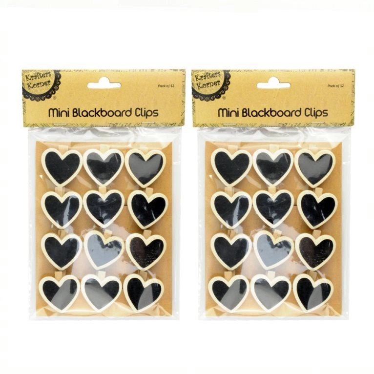 [2Pk X 12Pce] Krafters Korner Mini Heart Blackboard Clips (3.7 4Cm)