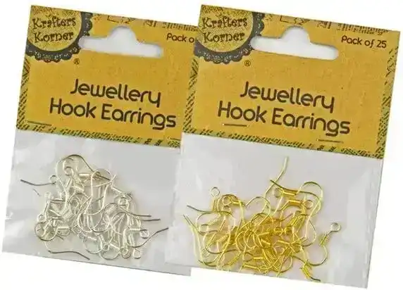 2Pk X 25Pce] Krafters Korner Jewellery Fish Hook Earrings - Silver / Gold, Harris Technology