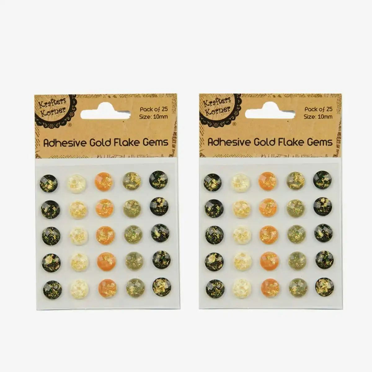 [2Pk X 25Pce] Krafters Korner Adhesive Gold Flake Gems - Assorted Colors (10Mm)