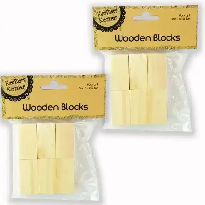 [2Pk X 6Pce] Craft Wooden Blocks - Made Of High Quality Wood - Non- Toxic - Natural Color (4 x 2 x 2cm)