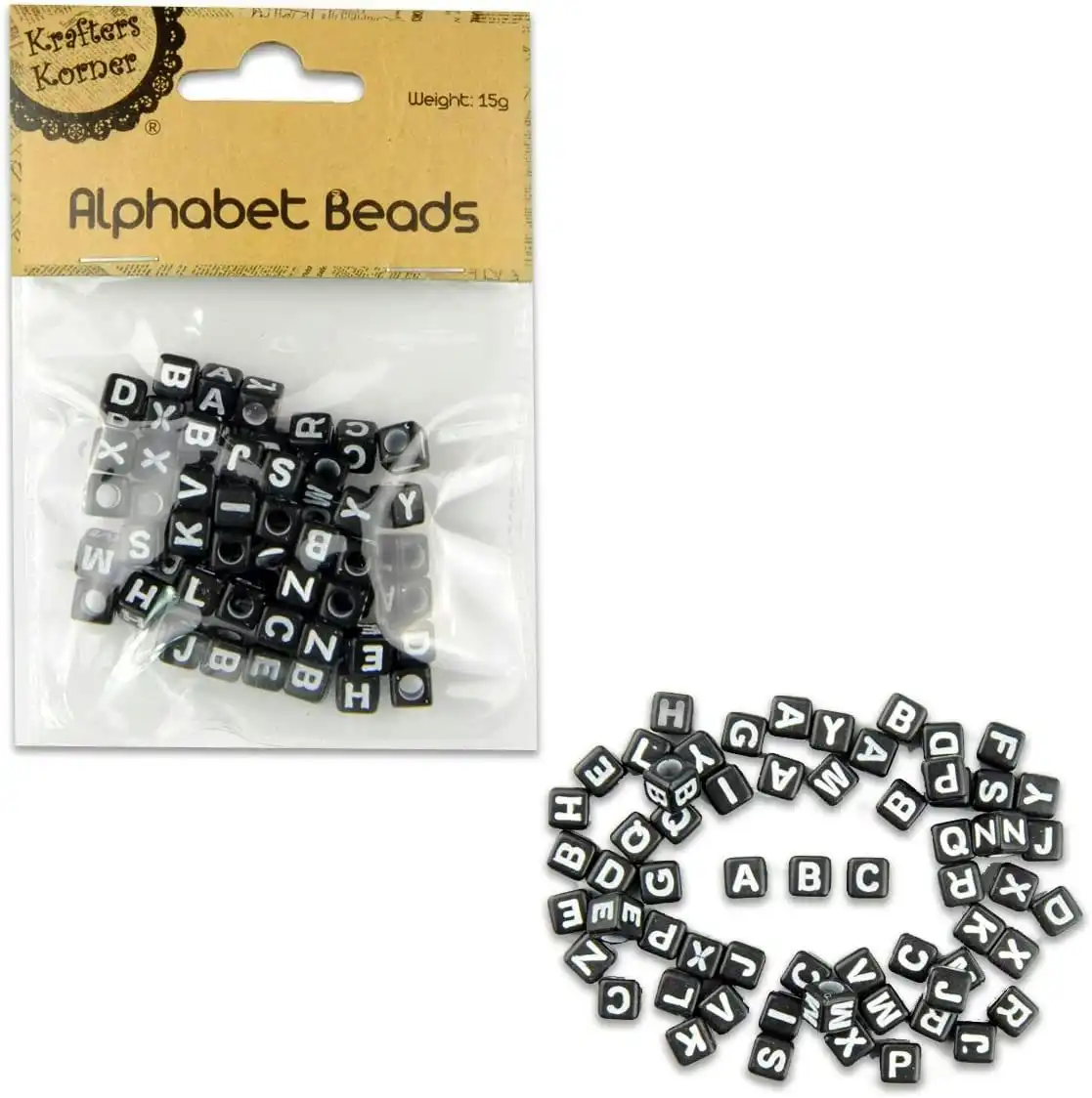 2 x Krafters Korner Alphabet Beads - Black 0.5cm 30G(around 265Pce) Craft Necklace Set A-Z loose letter beads DIY jewelry making accessories Kids Name Bracelets