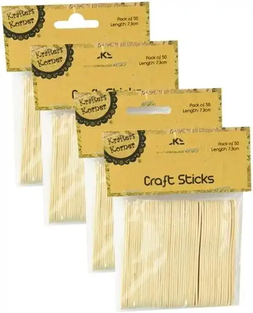 4 50PK Krafters Korner Craft Ice Cream Sticks Natural Wood Colour 200Pce Size L- 7.3cm Tasting Spoons - Ice Cream Sticks Perfect for Tasting - Sampling - Crafts