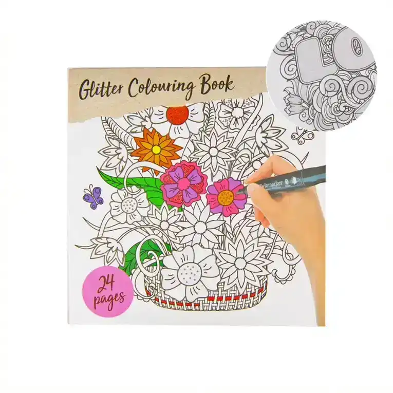 Glitter Colouring Book - Floral Design - 24 Pages (21 X 21Cm)