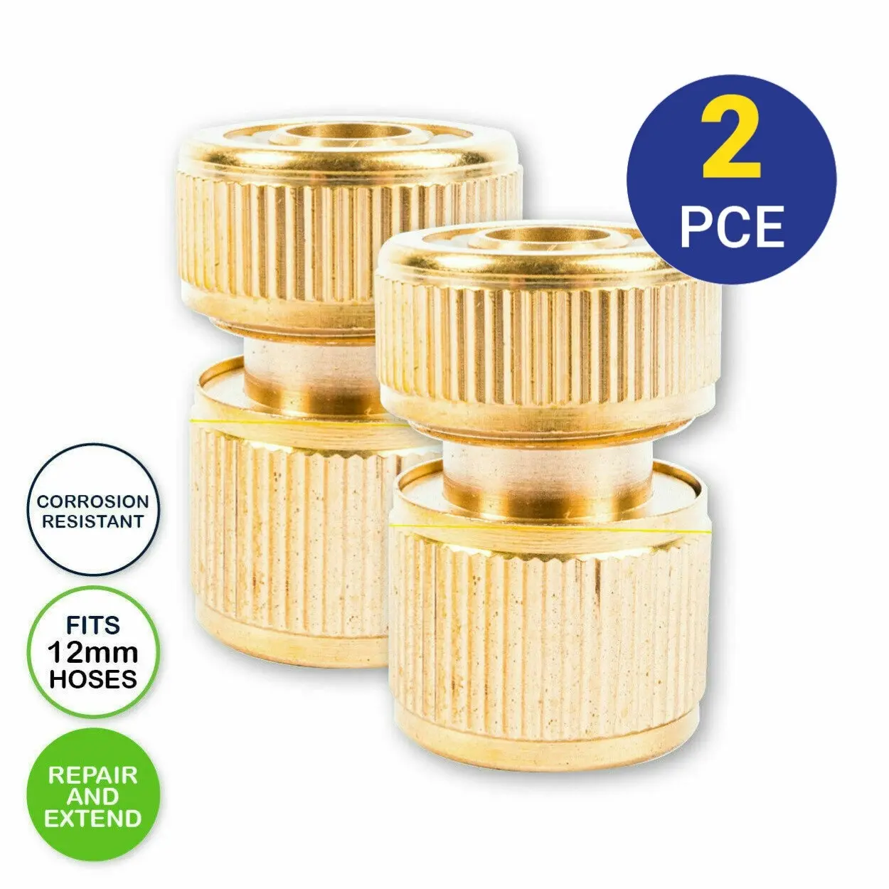 Garden Greens 2PCE Hose Connector Pure Brass Length Standard Hose Rust Proof