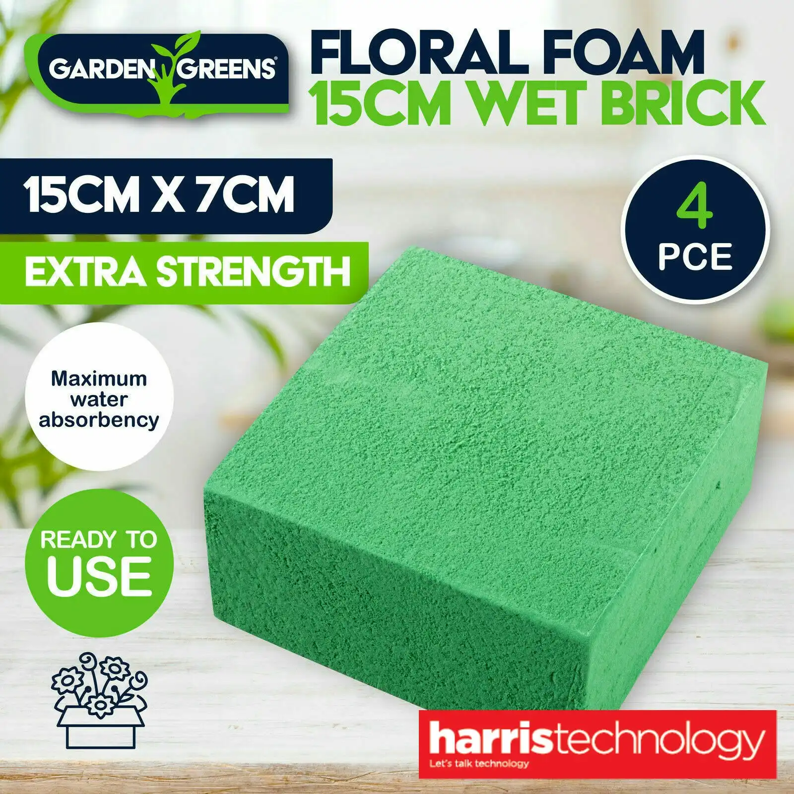 Garden Greens 4PK Floral Foam Wet Brick Flower Arrangements 15cm x 15cm x 7cm