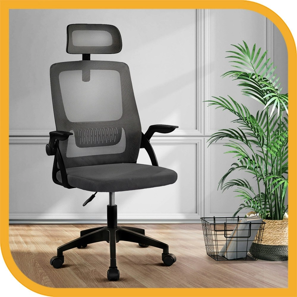 Furb Office Chair Computer Mesh Executive Chairs Study Work Seating Headrest Black Dark Grey