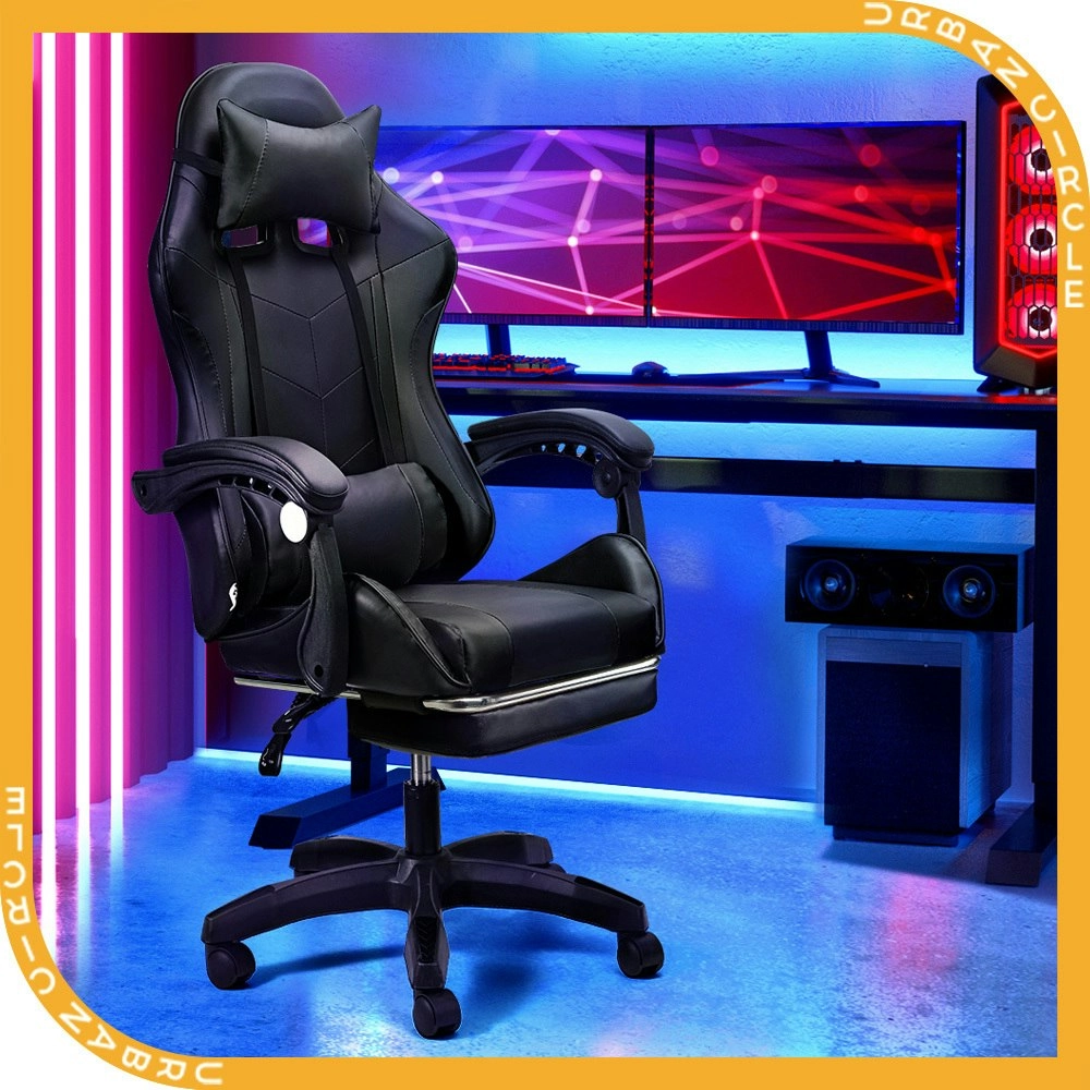 Furb Gaming Chair Racing Recliner Footrest Office Chair Lumbar Support With Headrest Black