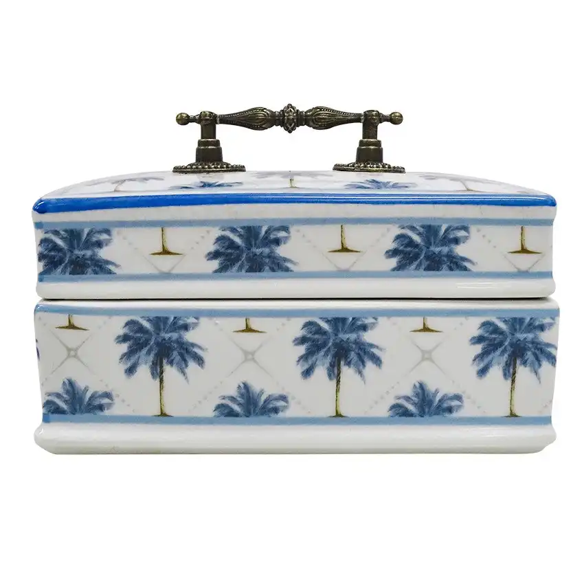 Key Largo Homewares Blue Palm Trinket Box