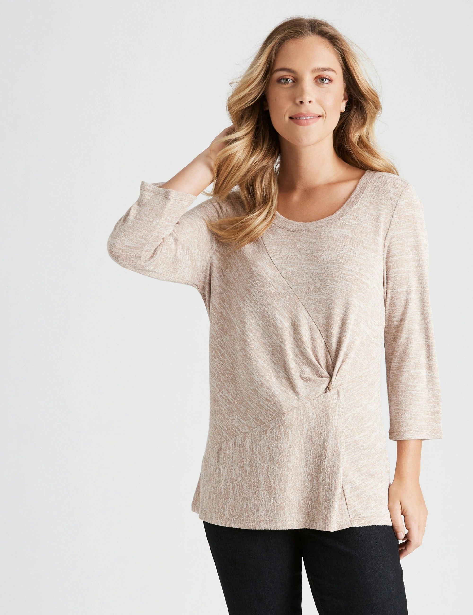 Rockmans 3/4 Sleeve Spliced Top (Tan)