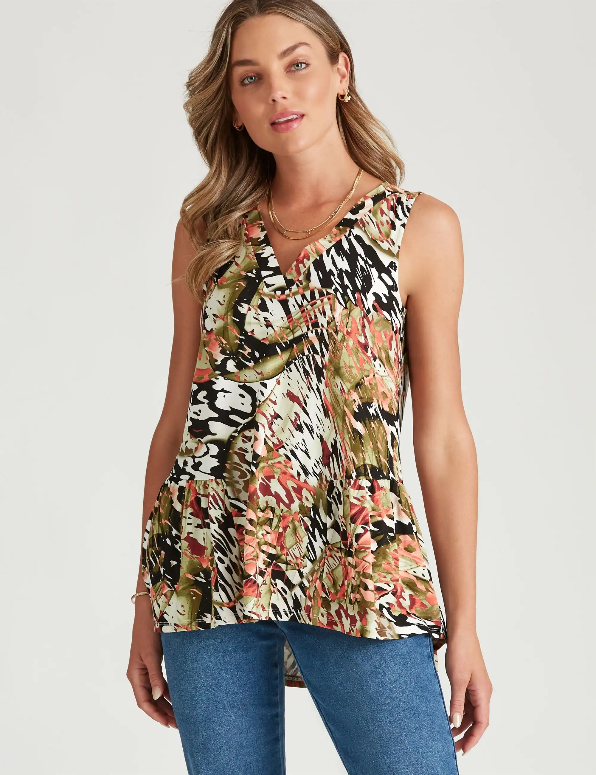 Rockmans Sleeveless Knitwear Ruffled Hem Top