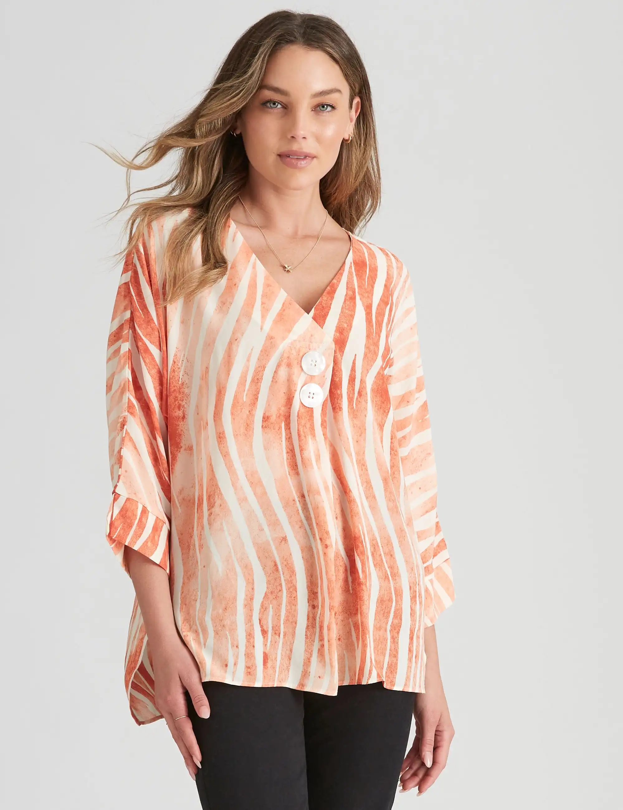 Rockmans 3/4 Sleeve Woven Oversized Button Top