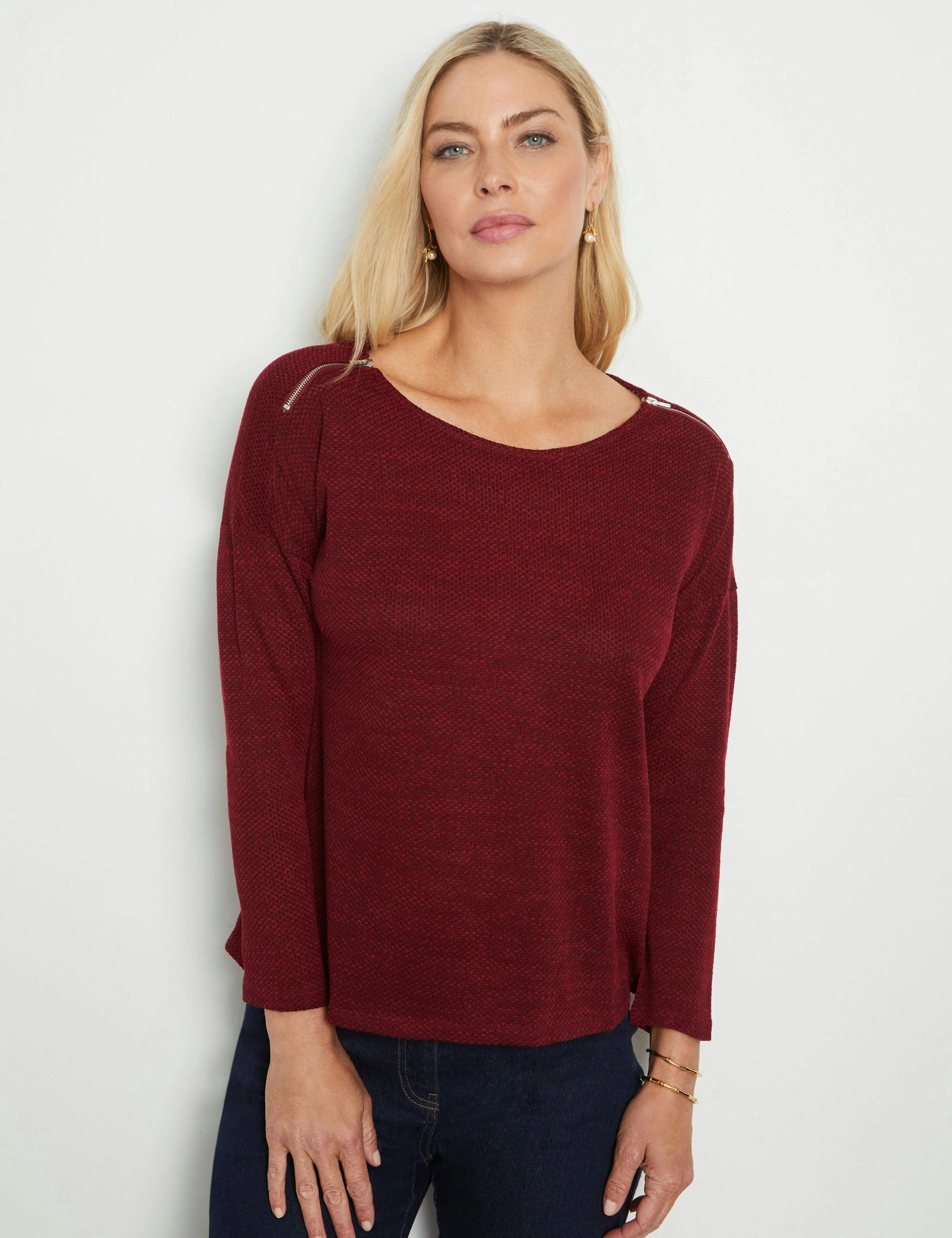 Noni B Zipped Detail Knitwear Top (Jester Red)