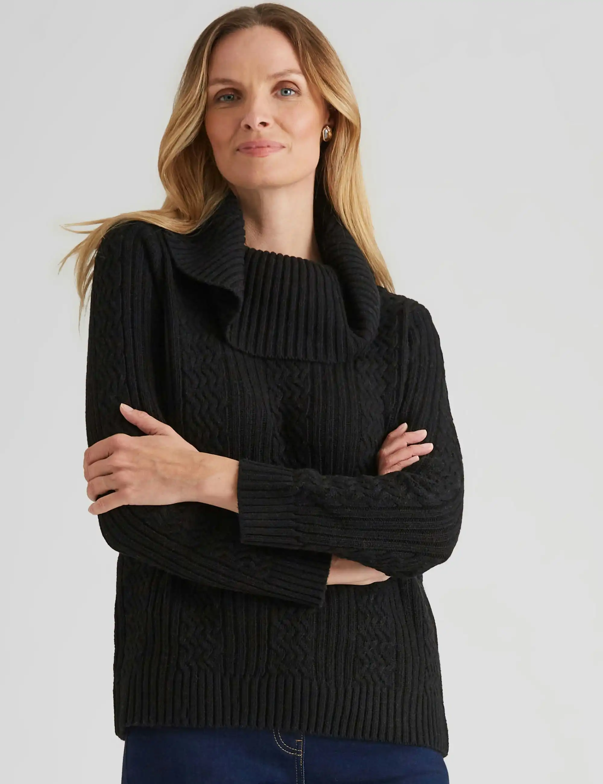 Noni B Cowl Neck Cable Jumper (Black)