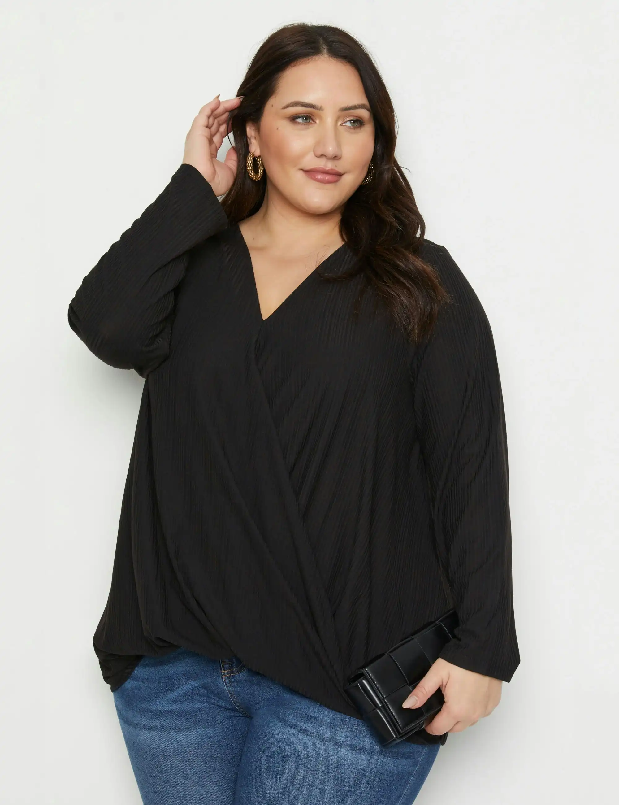 beme Twist Front Long Sleeve Top (Black)