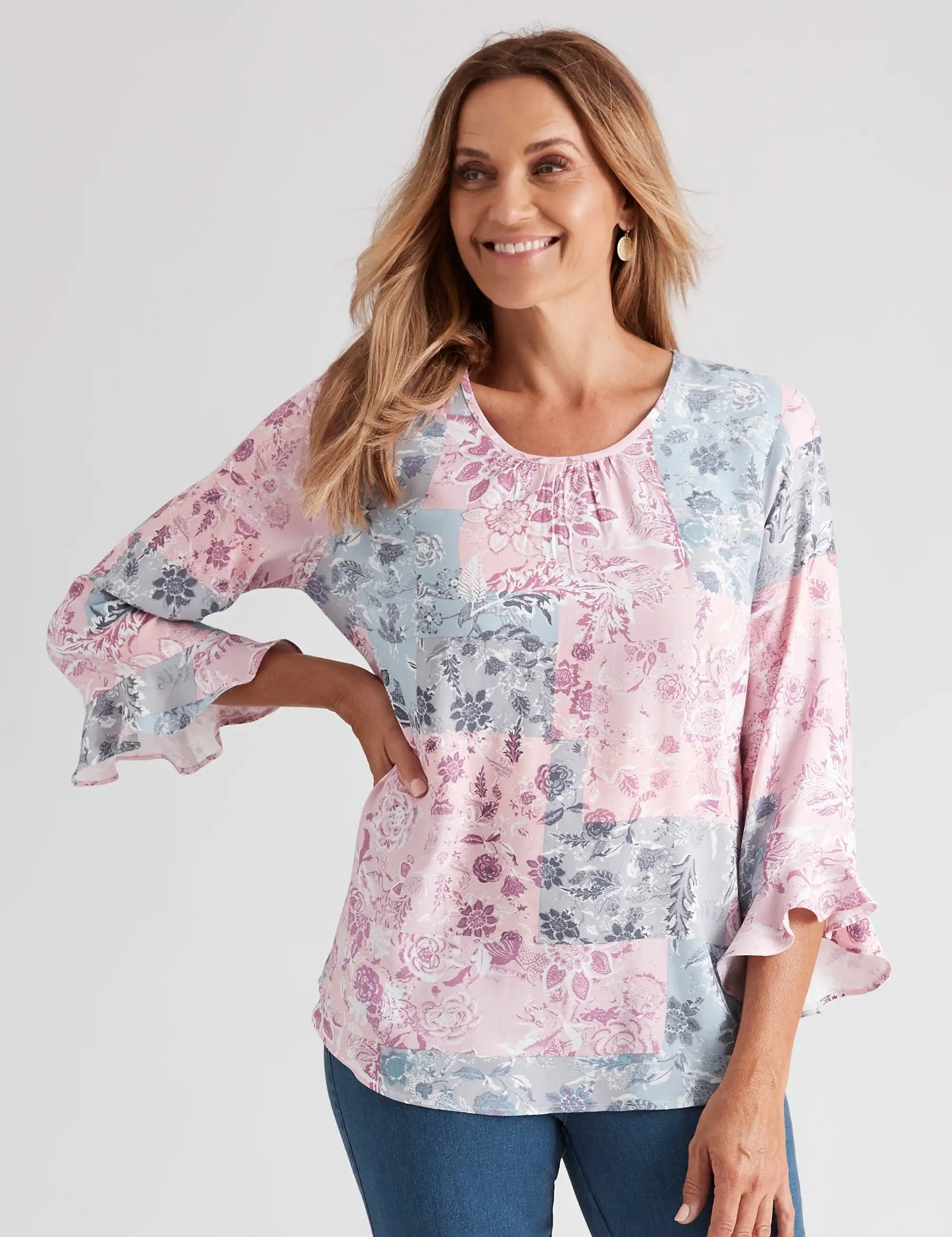 Millers Frill Sleeve Hem Printed Woven Top