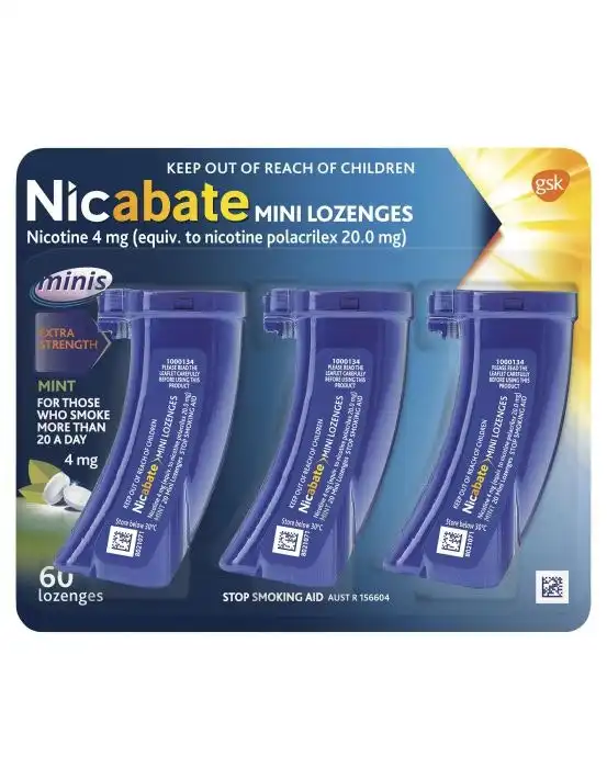 Nicabate Mini Lozenge Stop Smoking Nicotine 4mg Extra Strength Mint 60 Pack