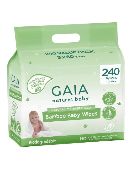 Gaia Natural Baby Bamboo Wipes 240 Pack