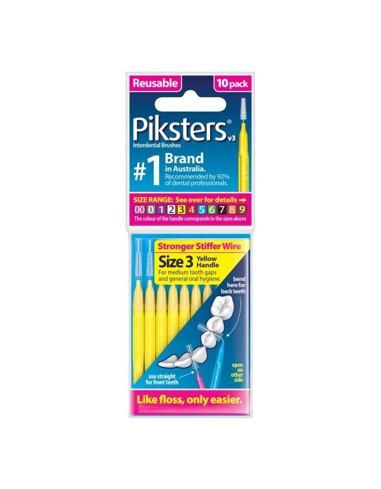 Piksters Interdental Brush Size 3 Yellow 10 Pack