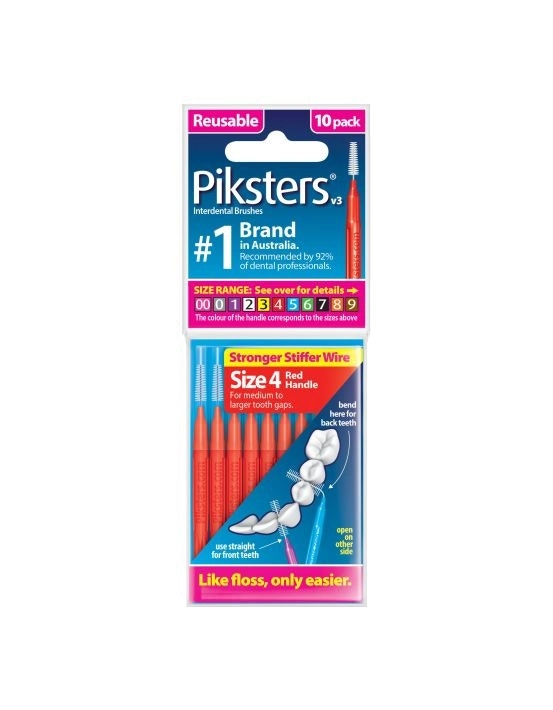 Piksters Interdental Brush Size 4 Red 10 Pack