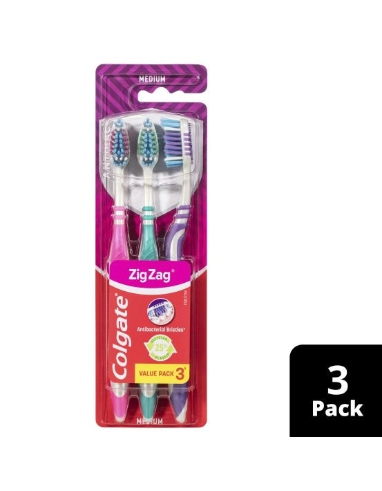 Colgate ZigZag Deep Interdental Clean Toothbrush Medium Value 3 Pack