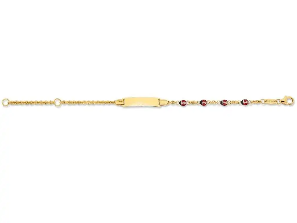 Children's 9ct Yellow Gold Silver Infused Lady Bug ID Bracelet
