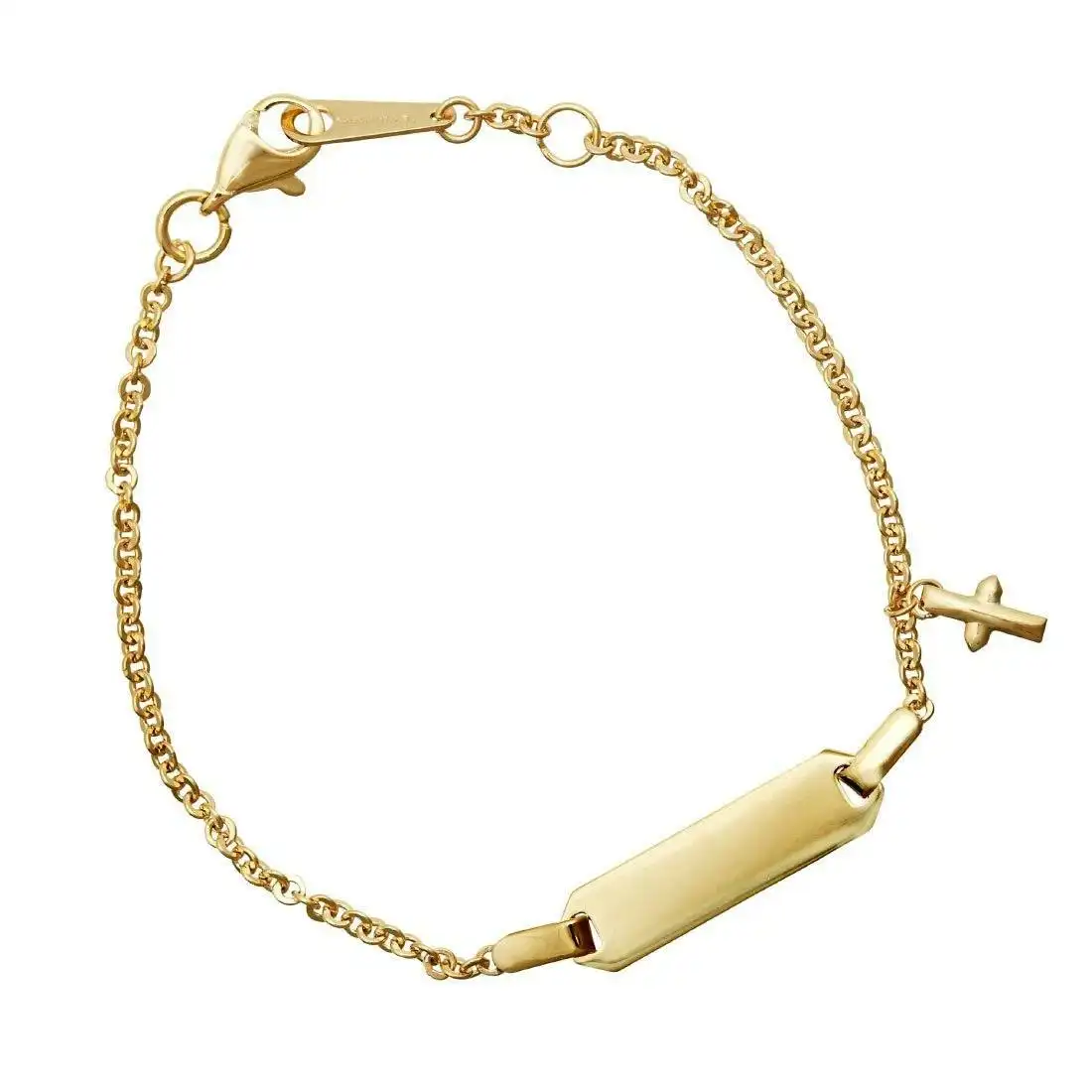 Children's Cross ID Bracelet in 9ct Yellow Gold Silver Infused