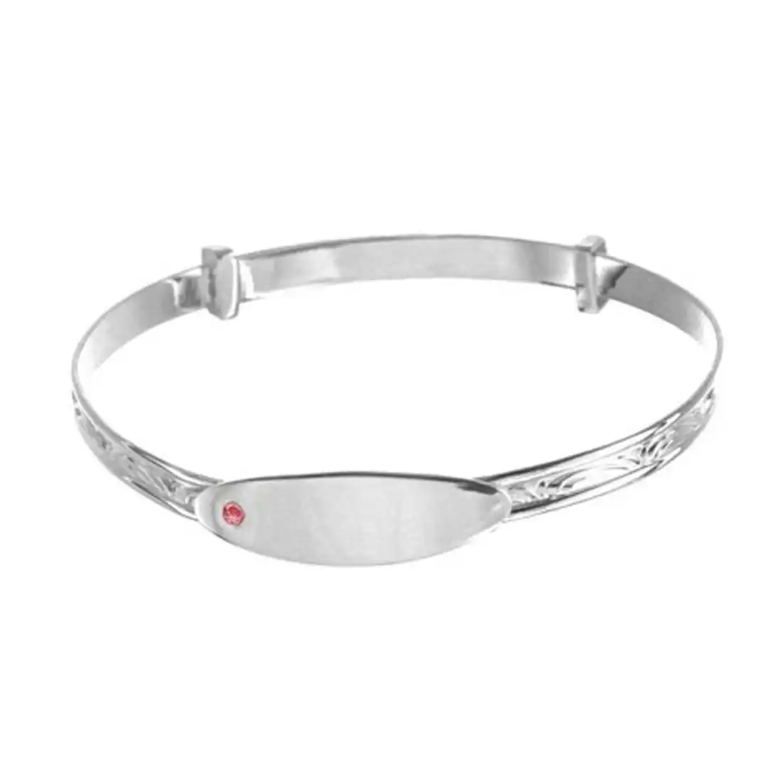Children's Sterling Silver and Pink Zirconia ID Bangle