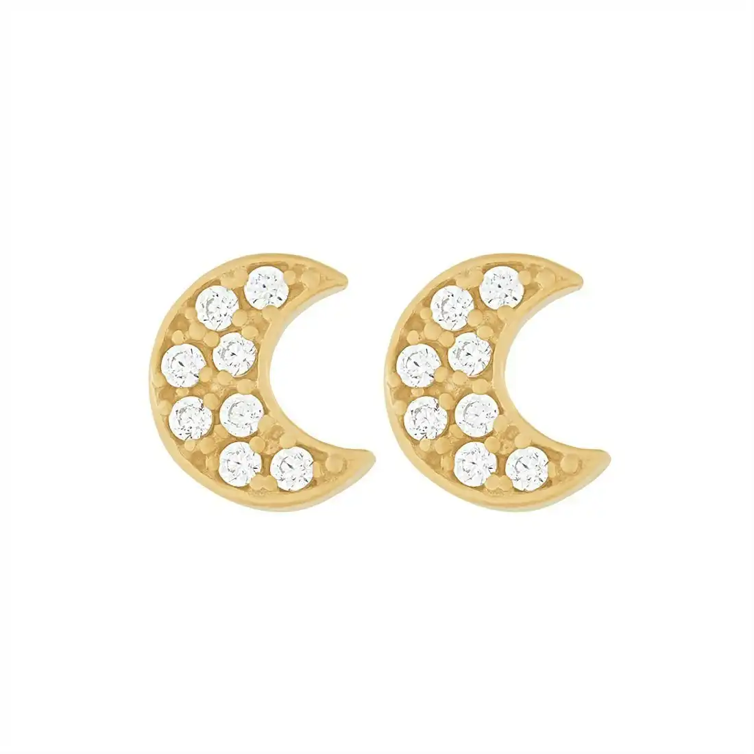 Children's Moon with Cubic Zirconia Stud Earrings in 9ct Yellow Gold Silver Infused