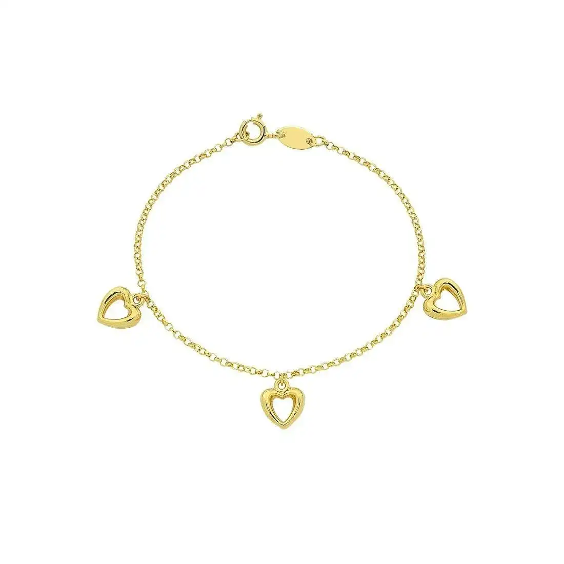 Children's 9ct Yellow Gold Silver Infused Three Heart Bracelet